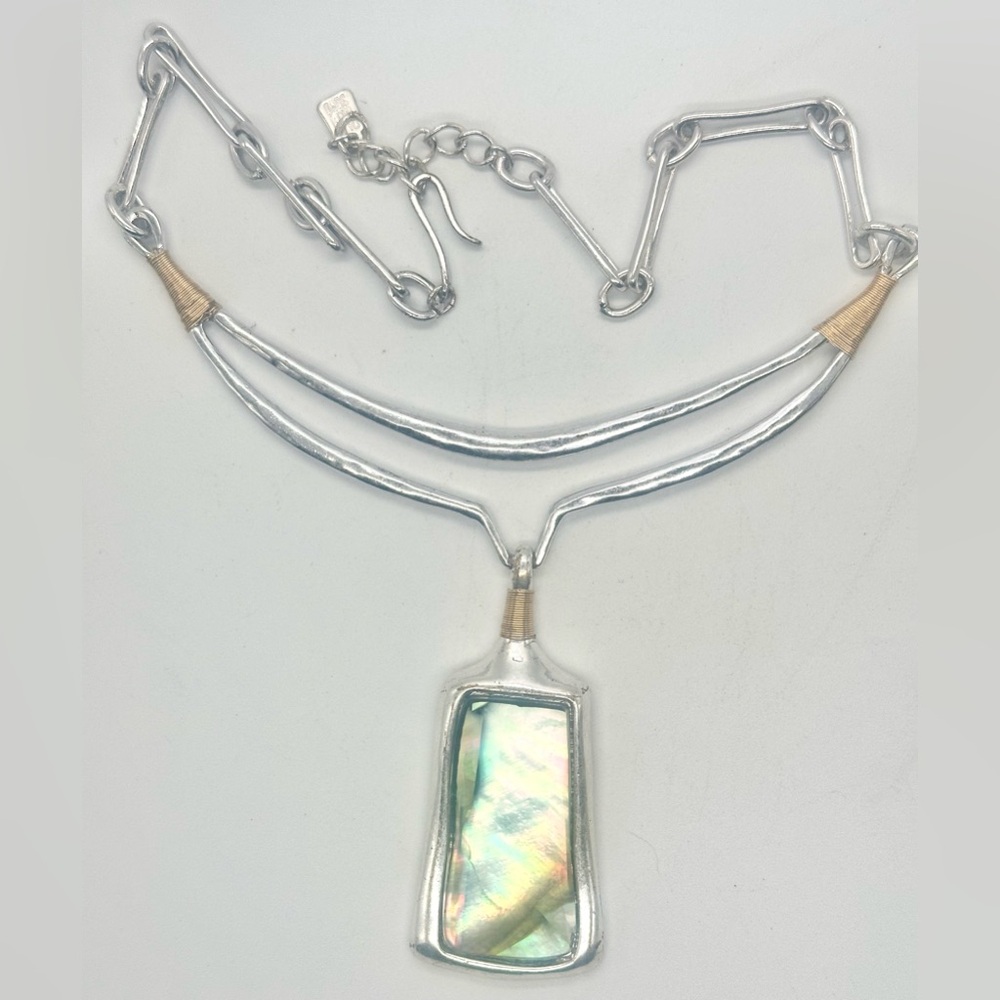 Robert Lee Morris Studio Silver Tone MOP Statement Bib Necklace Sculptural RLM